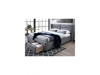 Bett mit Kopfteil und Stauraum - Stoff - 160 x 200cm - Grau - ALESSANDRO