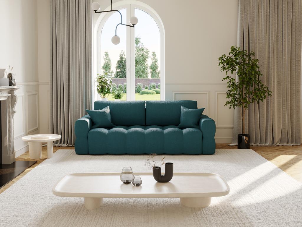 Sofa 3-Sitzer mit Schlaffunktion - Bouclé-Stoff - Blau - ISSORO