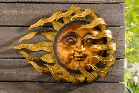 Metall Hänger " Flammende Sonne", groß, bronze / gold, Wand Deko Schmuck