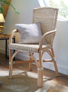 Rattanstuhl, natur lackiert, Senioren Stuhl, Sitzhöhe 49 cm, Korb Rattan Sessel