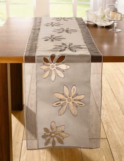 Tischläufer " Organzablüte" 40x160 sand / braun Tisch Band Mittel Decke Organza