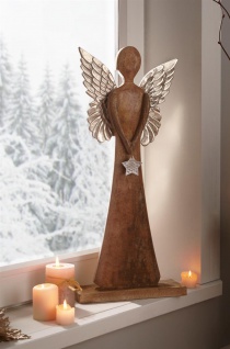 Engel " Silver Star" aus Mango Holz & Metall, 62 cm hoch, xWeihnachts Deko Figur