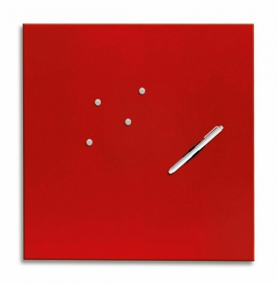 Glas Magnet Tafel rot 50x50 + Magnete + Stift Memo Notitz Pinn Wand Board