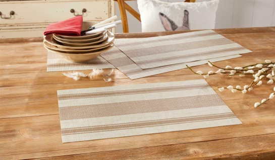 Platzmatte Platzset Tischset beige braun gestreift 45x30 Leinen Optik 4er Set