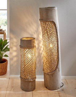Design Stehlampe Standleuchte aus Holz & Weide, 60 cm hoch, Deko Bodenleuchte
