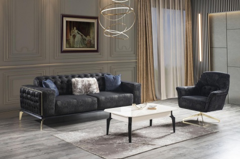 Casa Padrino Luxus Drehsessel Schwarz / Grau / Messingfarben 82 x 80 x H. 90 cm - Edler Wohnzimmer Sessel - Wohnzimmer Möbel - Vorschau 2