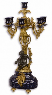 Casa Padrino Barock Kerzenständer Dunkelblau / Gold 29, 5 x 26, 5 x H. 59, 4 cm - Barockstil Kerzenhalter