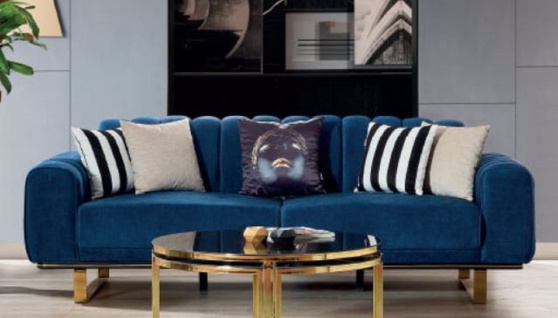 Casa Padrino Luxus Sofa Blau / Schwarz / Gold 240 x 100 x H. 85 cm - Modernes Wohnzimmer Sofa - Luxus Wohnzimmer Möbel
