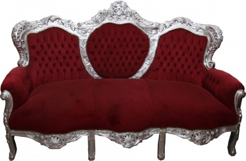 Barock Sofa Garnitur King Bordeaux/Silber - Möbel Antik Stil