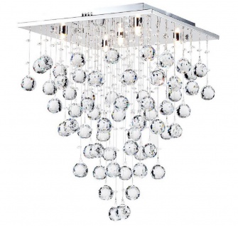 Casa Padrino Designer Deckenleuchte Silber 40 x 40 x H. 54 cm - Moderne chrombeschichtete Deckenlampe mit Kristall Ketten