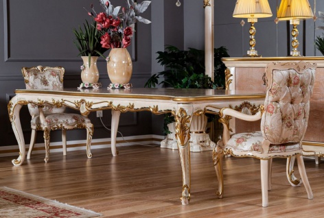 Casa Padrino Luxus Barock Esszimmer Set - 1 Barock Esstisch & 8 Barock Esszimmerstühle mit elegantem Muster - Prunkvolle Esszimmer Möbel im Barockstil