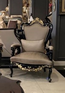 Casa Padrino Luxus Barock Sessel Silber / Schwarz / Gold - Handgefertigter Wohnzimmer Sessel mit gepolsterten Armlehnen - Barock Wohnzimmer Möbel - Edel & Prunkvoll