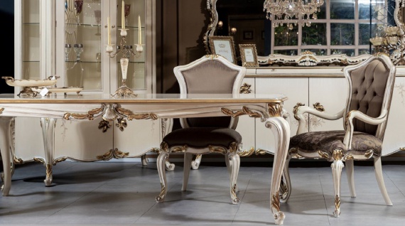 Casa Padrino Luxus Barock Esszimmer Set - 1 Barock Esstisch & 8 Barock Esszimmerstühle - Prunkvolle Esszimmer Möbel im Barockstil