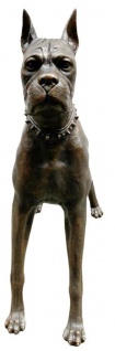 Casa Padrino Luxus Bronze Skulptur Boxer Hund Bronzefarben 85 x 28 x H. 95 cm - Bronze Dekofigur - Wohnzimmer Dekofigur - Luxus Wohnzimmer Deko Accessoires