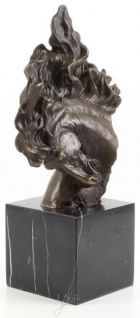 Casa Padrino Luxus Bronzefigur Pferdekopf Bronze / Gold / Schwarz 16, 3 x 10, 3 x H. 30 cm - Deko Skulptur mit Marmorsockel