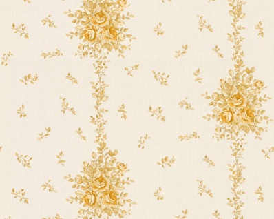 Casa Padrino Barock Vliestapete Cremefarben / Beige / Gold - Barockstil Wohnzimmer Tapete mit elegantem Blumenmuster - Barock Wanddeko