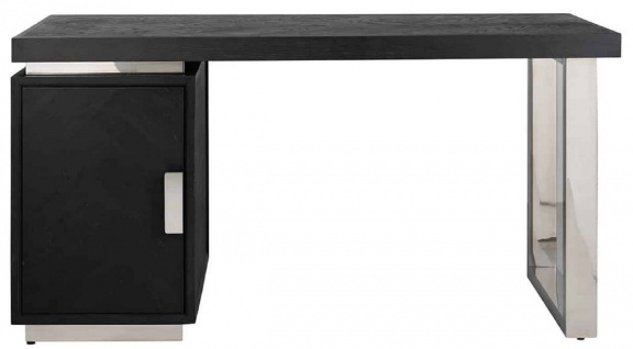 Casa Padrino Luxus Massivholz Schreibtisch Schwarz / Silber 150 x 70 x H. 77 cm - Bürotisch - Computertisch - Luxus Büro Möbel - Vorschau 3
