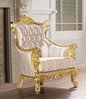 Casa Padrino Luxus Barock Wohnzimmer Sessel Beige / Gold - Prunkvoller Sessel mit Muster - Handgefertigte Barock Wohnzimmer Möbel