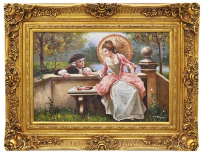 Casa Padrino Barock Ölgemälde Liebespaar Mehrfarbig / Gold 100 x 10 x H. 130 cm - Handgemaltes Gemälde mit Prunk Rahmen - Wand Deko im Barockstil