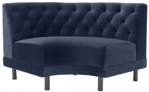 Casa Padrino Luxus Chesterfield Samt Couch Mitternachtsblau / Schwarz 114 x 75 x H. 85 cm - Gebogenes & Erweiterbares Wohnzimmer Sofa - Luxus Kollektion 2