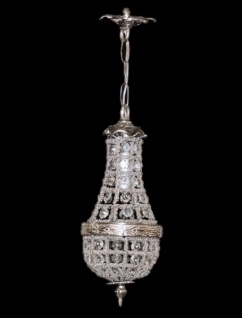 Casa Padrino Barock Hängeleuchte Glas Kristall / Silber - Höhe 30 cm, Durchmesser 10 cm - Decken Leuchte Antik Stil