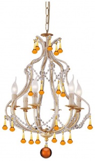 Casa Padrino Luxus Barock Kronleuchter Gold / Orange / Gelb Ø 47 x H. 69 cm - Prunkvoller Kronleuchter mit Murano Glas - Hotel & Restaurant Kronleuchter - Luxus Qualität - Made in Italy