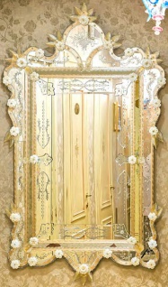 Casa Padrino Luxus Barock Spiegel Gelb - Prunkvoller Wandspiegel im Venezianischen Stil - Hotel Möbel - Schloss Möbel - Barock Möbel - Luxus Möbel im Barockstil - Made in Italy