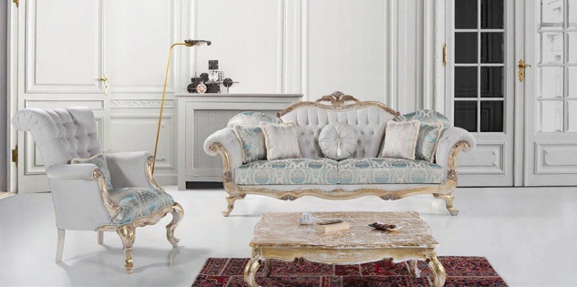 Casa Padrino Luxus Barock Wohnzimmer Set Grau / Türkis / Weiß / Gold - 2 Sofas mit Muster & 2 Sessel mit Muster & 1 Couchtisch - Prunkvolle Barock Wohnzimmer Möbel