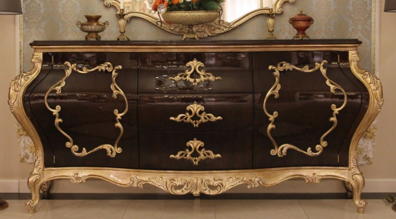 Casa Padrino Luxus Barock Kommode Dunkelbraun / Gold 243 x 60 x H. 115 cm - Prunkvoller Massivholz Schrank mit 2 Türen und 3 Schubladen - Edle Barock Möbel 1