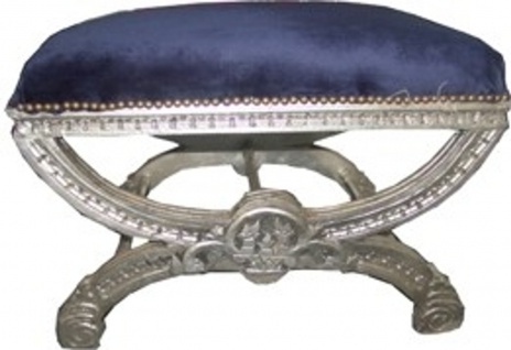 Baroque Stool Navy/Silver antique style