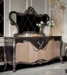 Casa Padrino Luxus Barock Möbel Set Dunkelgrau / Beige / Gold - 1 Sideboard mit 4 Türen & 1 Spiegel - Handgefertigte Barock Möbel - Edel & Prunkvoll