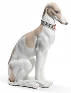 Casa Padrino Luxus Porzellan Skulptur Windhund Weiß / Braun 11 x H. 30 cm - Luxus Qualität