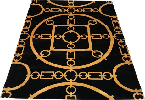 Casa Padrino Luxus Teppich aus Neuseeland Wolle Schwarz / Gold 170 x 240 cm - Handgetufteter Wohnzimmerteppich