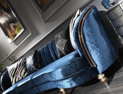 Casa Padrino Luxus Barock Samt Sofa Blau / Antik Silber / Dunkelbraun 262 x 104 x H. 80 cm - Barock Möbel 3