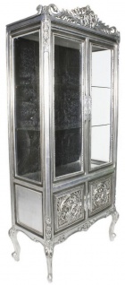 Casa Padrino Barock Vitrine Silber / Schwarz 100 x 40 x H. 170 cm - Prunkvoller Barock Vitrinenschrank mit 2 Glastüren wunderschönen Verzierungen und Glitzersteinen - Vorschau 2