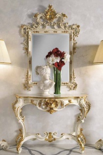 Casa Padrino Luxus Barock Spiegelkonsole Elfenbeinfarben / Gold - Prunkvolle Barock Konsole mit Wandspiegel - Barock Hotel & Schloß Möbel - Luxus Qualität - Made in Italy