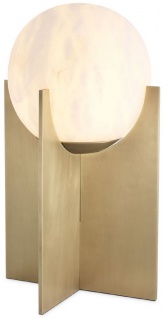 Casa Padrino Luxus Tischleuchte Antik Messing / Alabaster Ø 23 x H. 41 cm - Moderne Tischlampe mit rundem Alabaster Lampenschirm - Luxus Leuchten
