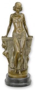 Casa Padrino Luxus Bronze Figur Ägyptische Tänzerin 15, 5 x 13, 5 x H. 38 cm - Bronze Skulptur mit Marmorsockel - Bronze Dekofigur - Schreibtisch Deko - Wohnzimmer Deko - Luxus Deko Accessoires