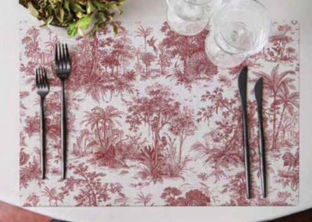 Casa Padrino Luxus Tischuntersetzer 6er Set Dschungel Weiß / Rot 35 x 50 cm - Design Platzdeckchen - Esstisch Deko - Luxus Kollektion