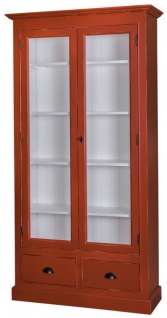 Casa Padrino Landhausstil Wohnzimmer Vitrinenschrank Antik Rot / Weiß 109 x 39 x H. 210 cm - Wohnzimmerschrank mit 2 Glastüren und 2 Schubladen