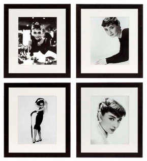Casa Padrino Bilder 4er Set Audrey Hepburn Schwarz 40 x H. 45 cm - Luxus Wanddekoration