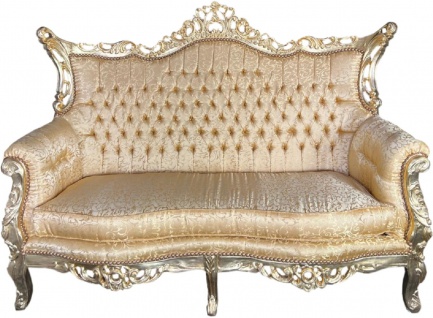 Casa Padrino Barock 2er Sofa Gold Muster / Gold - Antik Stil Wohnzimmer Sofa mit Muster - Antik Stil Wohnzimmer Möbel - Barock Wohnzimmer Möbel