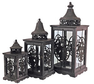 Wunderschöne Barock Laterne aus Holz, antik-look old black 3-er Set - Kerzenleuchter Antik