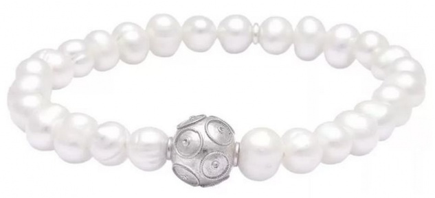 Casa Padrino Luxus Damen Perlen Armband Weiß / Silber - Elegantes handgefertigtes Armband mit Sterlingsilber - Damen Armschmuck - Damenschmuck