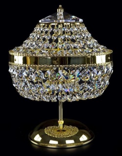 Casa Padrino Luxus Barock Kristall Tischleuchte Gold Ø 24 x H. 34 cm - Prunkvolle Hockerleuchte mit Böhmischem Kristallglas - Barock Kristall Leuchten
