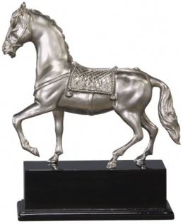 Casa Padrino Luxus Bronzefigur Pferd mit Holzsockel Silber / Antik Schwarz 31, 5 x 12, 5 x H. 37, 3 cm - Versilberte Deko Figur - Vorschau 2