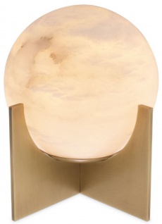 Casa Padrino Luxus Tischleuchte Antik Messing / Alabaster Ø 23 x H. 25 cm - Moderne Tischlampe mit rundem Alabaster Lampenschirm - Luxus Leuchten - Vorschau 1