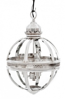 Casa Padrino Barock Hängeleuchte vernickelt Kugel Silber Durchmesser 30 cm, Höhe 50 cm - Barock Schloss Lampe Leuchte Laterne
