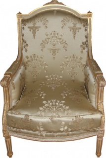 Casa Padrino Barock Lounge Thron Sessel Empire Taupe Muster / Gold - Ohren Sessel - Ohrensessel Tron Stuhl - Limited Edition