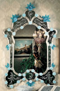 Casa Padrino Luxus Barock Spiegel Blau / Hellblau - Prunkvoller Wandspiegel im Venezianischen Stil - Hotel Möbel - Schloss Möbel - Barock Möbel - Luxus Möbel im Barockstil - Made in Italy